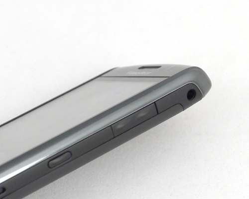 The 3.5mm audio port is now fully flushed with the device's side profile, unlike the Storm's slightly jutted out port. We were hoping for some multimedia buttons as seen on the BlackBerry Curve 8520, but alas, none was found on the Storm2.