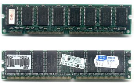 Shown here is a 168-pin SDRAM module (top) and a 184-pin DDR SDRAM module. Image from Wikipedia.
