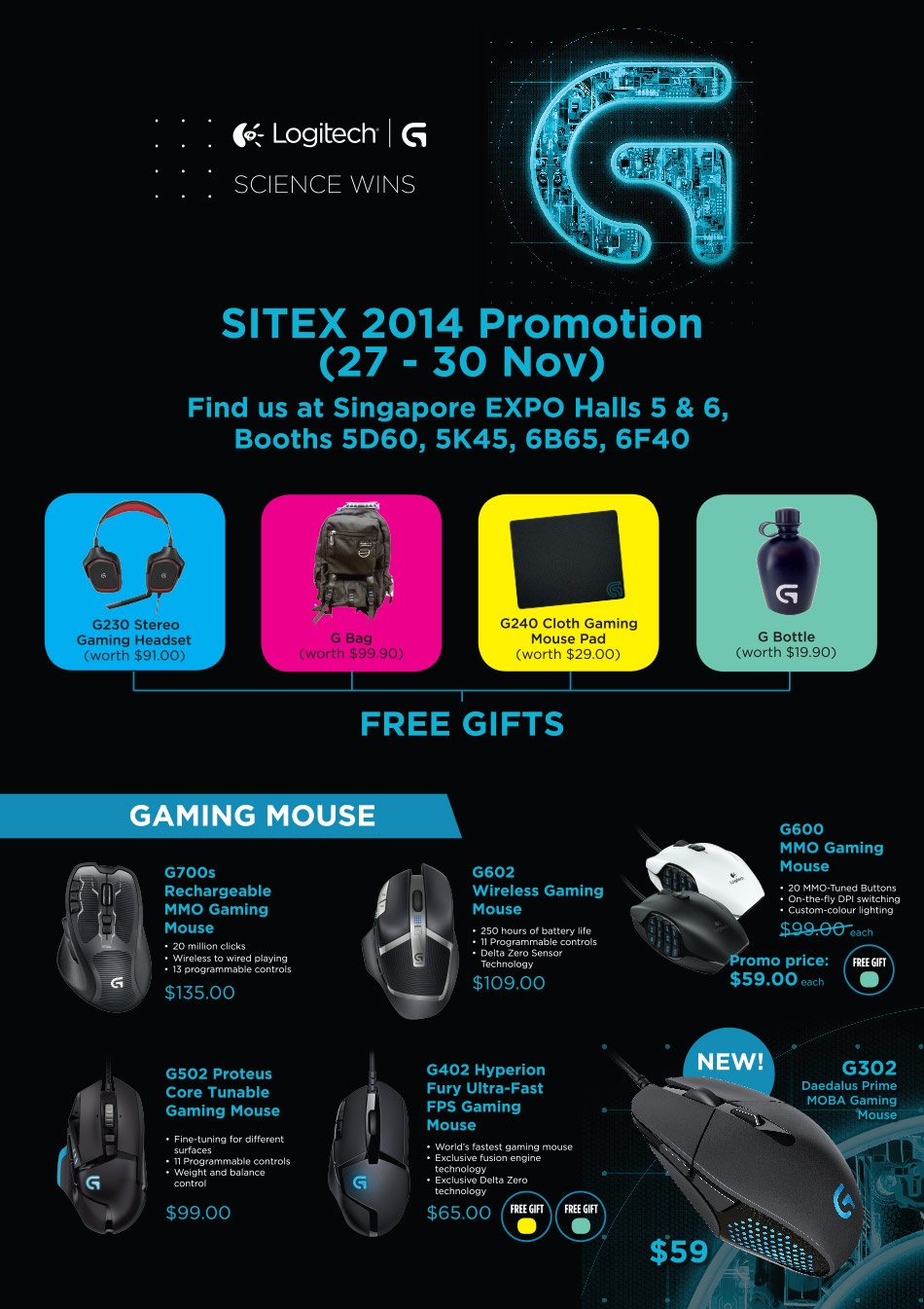 Logitech Gaming Mice Brochures from SITEX 2014 Singapore on Tech Show