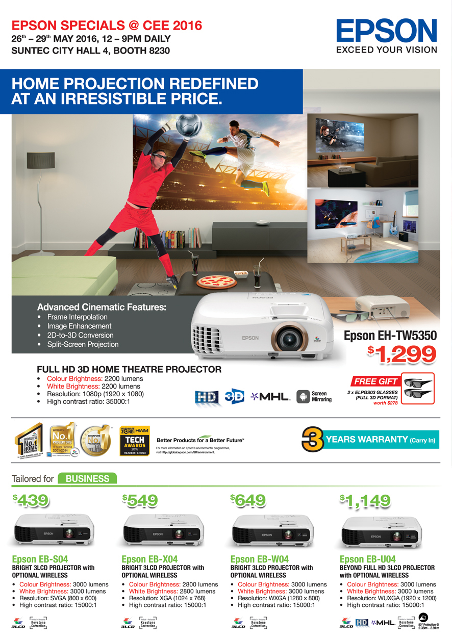 Epson Projectors - Pg 1 Brochures from CEE Show 2016 Singapore on Tech ...