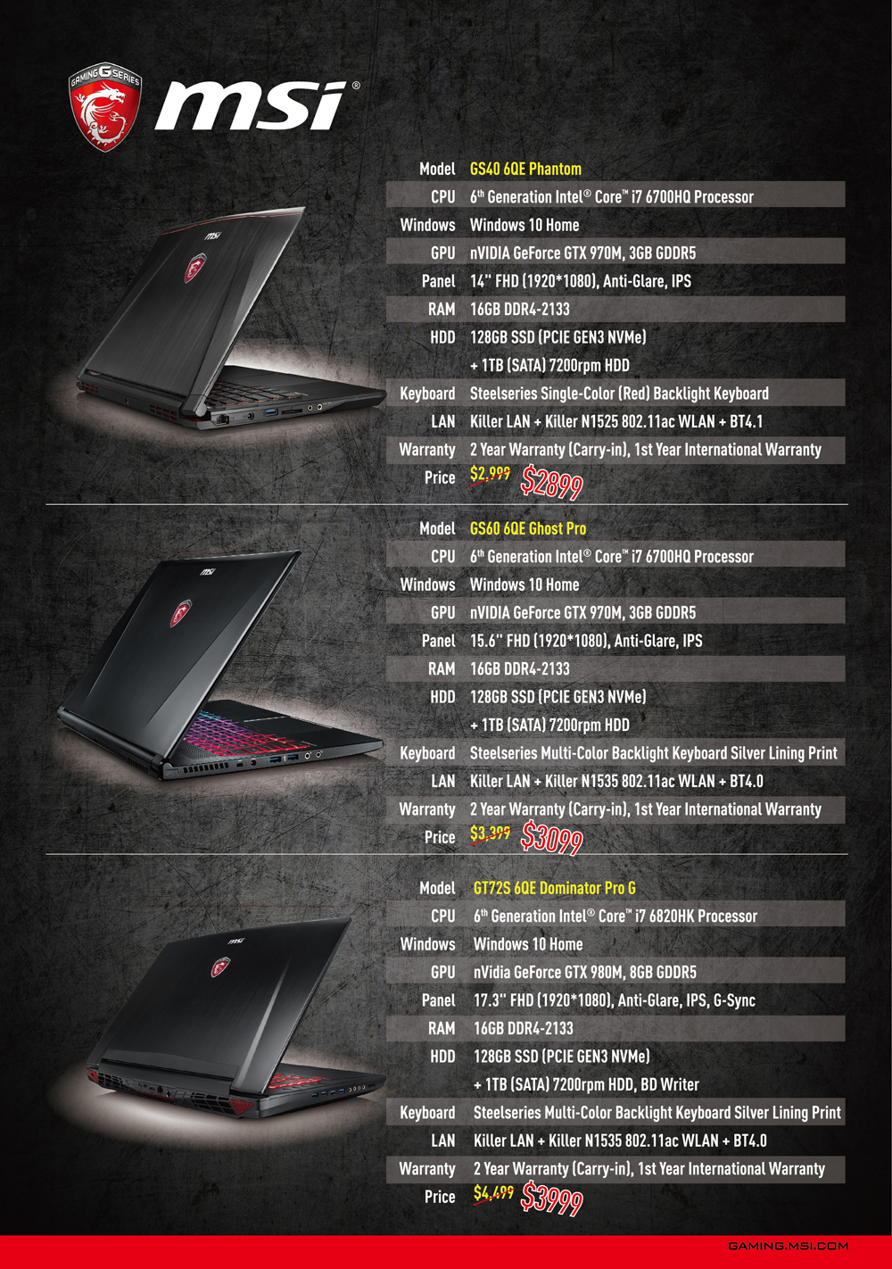 MSI Gaming Notebooks Pg 3 Brochures from IT Show 2016 Singapore on