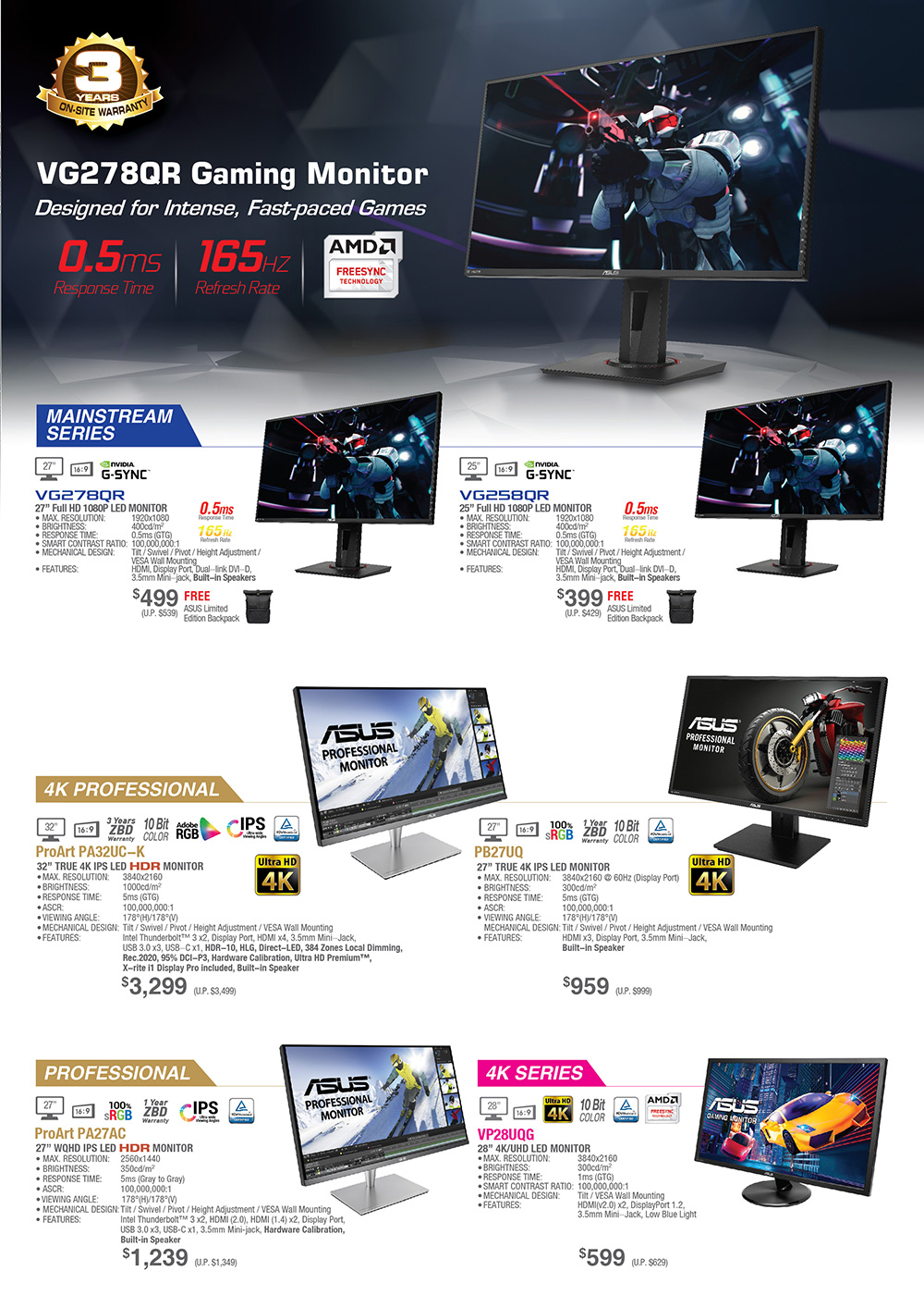 ASUS monitors page 4 Brochures from COMEX 2019 Singapore on Tech Show